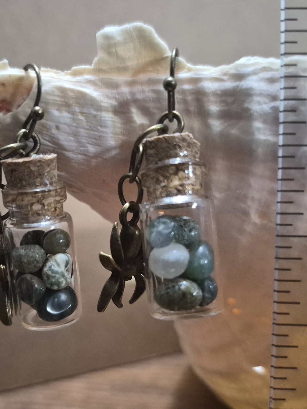 Handmade Moss Agate Glass Vial Earrings